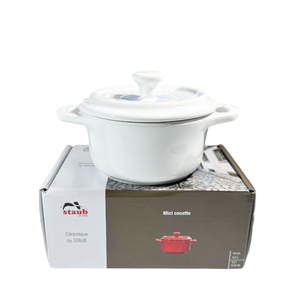 NEW Staub WHITE MINI ROUND CERAMIC COCOTTE 10cm